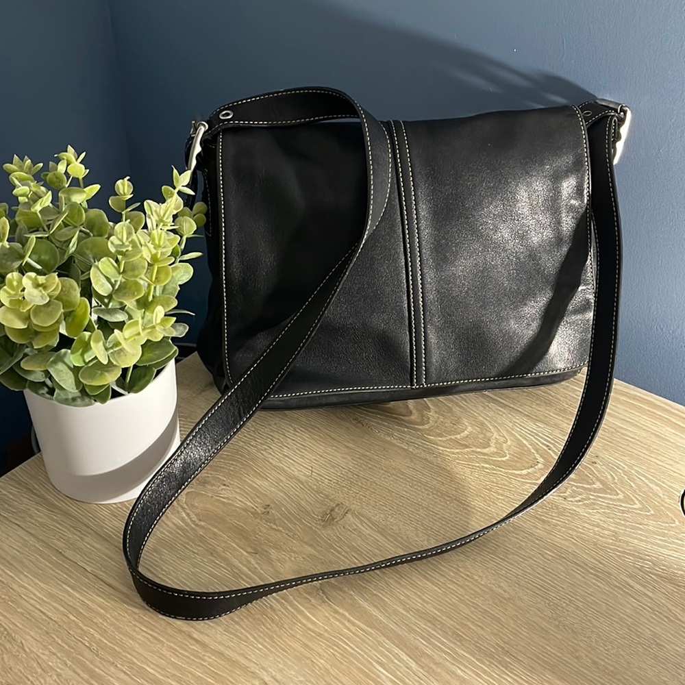 Vintage Black Leather Coach Hamilton Crossbody Bag